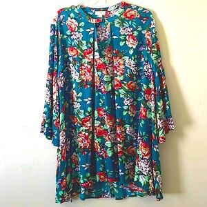 Umgee Boho Floral Teal Dress